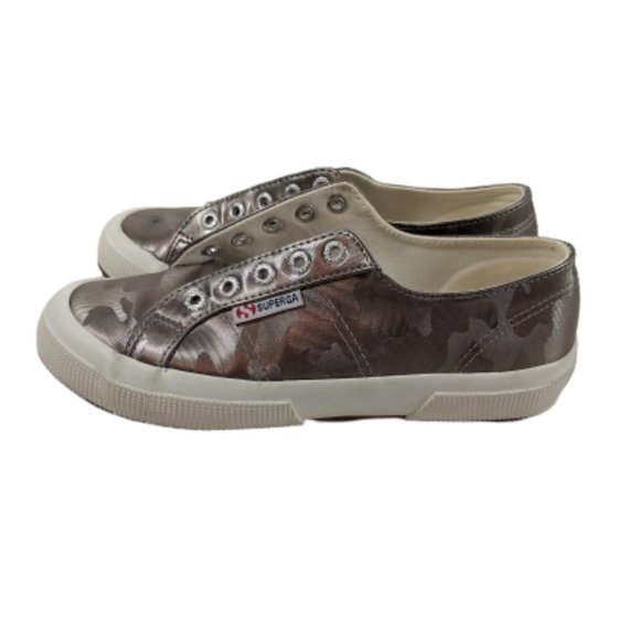 Superga silver metallic camo canvas sneaker S00DVF0 women's Size 6 - Picture 1 of 7